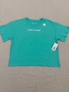 Xersion Girls 2XL (20.5 Plus) Floral Basketball Boxy Fit T-Shirt Teal NWT #V024